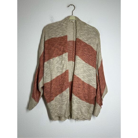 Pink Rose Bohemian Multistrip Cardigan Open Front Brown Cream Size Medium - Picture 1 of 13